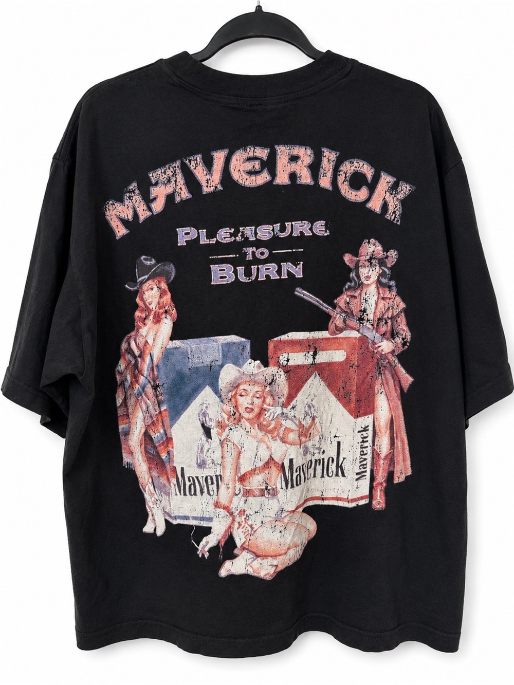 Maverick Cigarettes Graphic Boxy Heavyweight T-Shirt 250 GSM 100%Cotton Black XL
